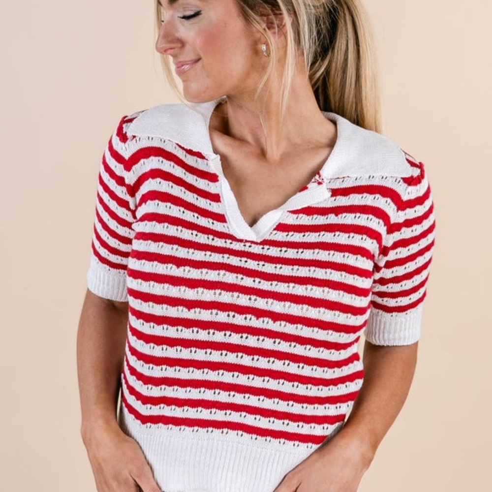 Red and White Striped Knit Top